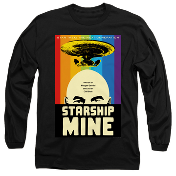 Black men's long sleeve t-shirt with Star Trek The Next Generation Tng S6 Ep18 graphic