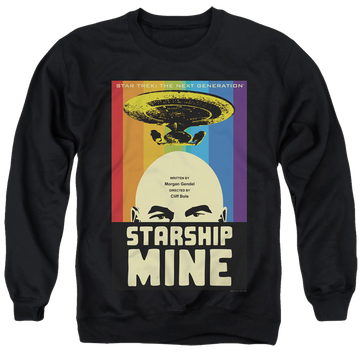 Black men's crewneck sweatshirt with Star Trek The Next Generation Tng S6 Ep18 graphic