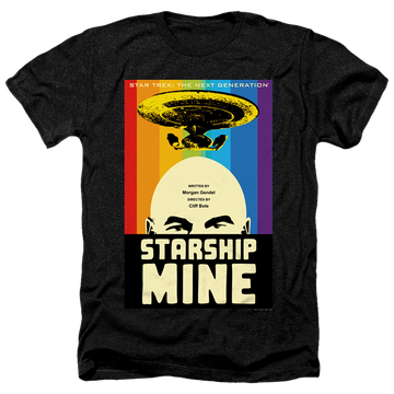 Black men's heather t-shirt with Star Trek The Next Generation Tng Season 6 Episode 18 graphic