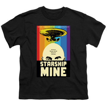 Black youth t-shirt for ages 8 to 12 with Star Trek The Next Generation Tng Season 6 Episode 18 graphic