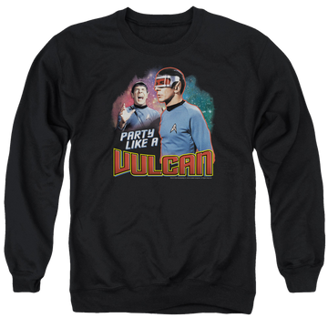 Black men's crewneck sweatshirt with Star Trek Party Like A Vulcan graphic