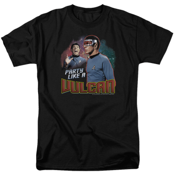 Black men's regular fit t-shirt with Star Trek Party Like A Vulcan graphic