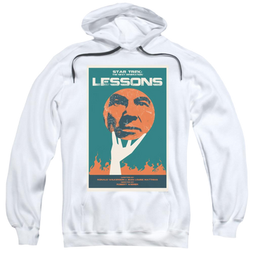 White pullover hoodie with Star Trek Tng Season 6 Episode 19 graphic