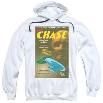 White pullover hoodie with Star Trek Tng Season 6 Episode 20 graphic