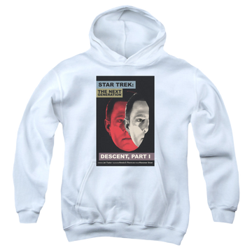 White youth hoodie for ages 8 to 12 with Star Trek The Next Generation Tng Season 6 Episode 26 graphic