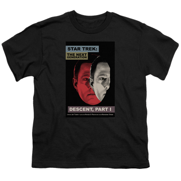 Black youth t-shirt for ages 8 to 12 with Star Trek The Next Generation Tng Season 6 Episode 26 graphic