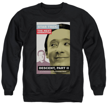 Black men's crewneck sweatshirt with Star Trek The Next Generation Tng S7 Ep1 graphic