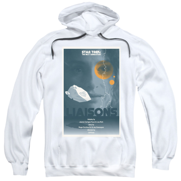 White pullover hoodie with Star Trek The Next Generation Tng Season 7 Episode 2 graphic