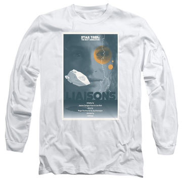 White men's long sleeve t-shirt with Star Trek The Next Generation Tng S7 Ep2 graphic