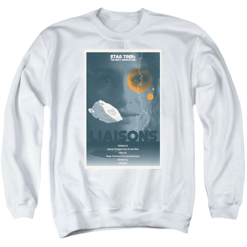 White men's crewneck sweatshirt with Star Trek The Next Generation Tng S7 Ep2 graphic