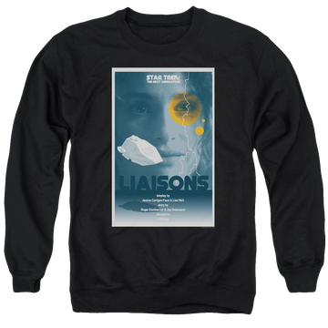 Black men's crewneck sweatshirt with Star Trek The Next Generation Tng S7 Ep2 graphic