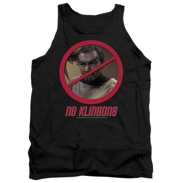 Black men's tank with Star Trek No Klingons graphic