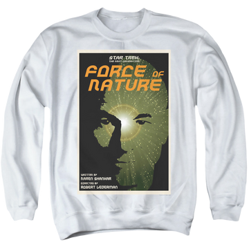 White men's crewneck sweatshirt with Star Trek The Next Generation Tng S7 Ep9 graphic