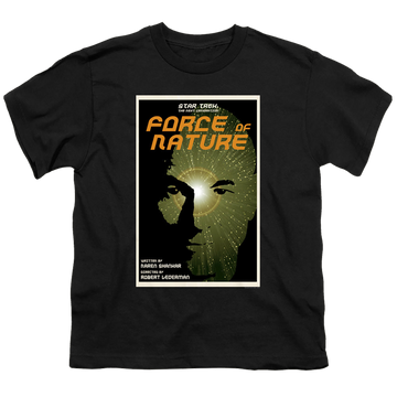 Black youth t-shirt for ages 8 to 12 with Star Trek The Next Generation Tng Season 7 Episode 9 graphic