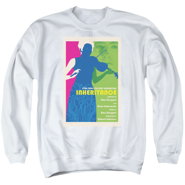 White men's crewneck sweatshirt with Star Trek The Next Generation Tng S7 Ep10 graphic
