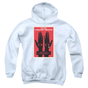 White youth hoodie for ages 8 to 12 with Star Trek The Next Generation Tng Season 7 Episode 15 graphic