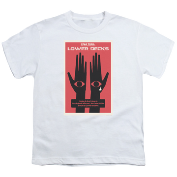 White youth t-shirt for ages 8 to 12 with Star Trek The Next Generation Tng Season 7 Episode 15 graphic