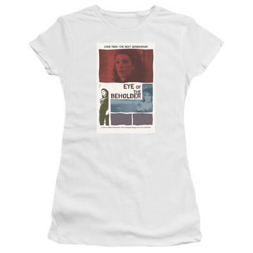 White juniors t-shirt with Star Trek The Next Generation Tng Season 7 Episode 18 graphic