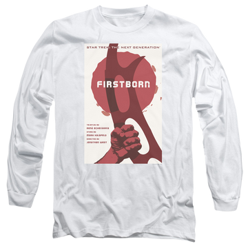 White men's long sleeve t-shirt with Star Trek The Next Generation Tng S7 Ep21 graphic