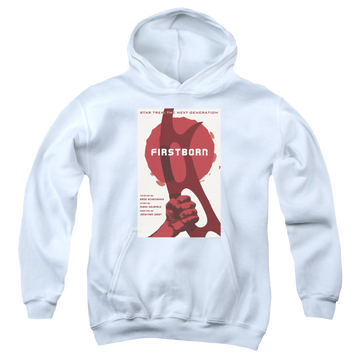 White youth hoodie for ages 8 to 12 with Star Trek The Next Generation Tng Season 7 Episode 21 graphic