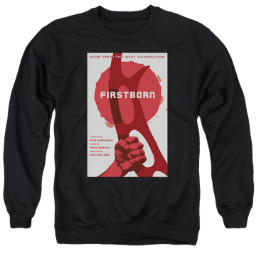 Black men's crewneck sweatshirt with Star Trek The Next Generation Tng S7 Ep21 graphic