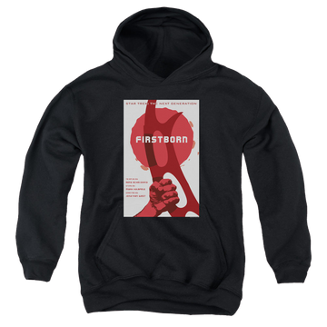 Black youth hoodie for ages 8 to 12 with Star Trek The Next Generation Tng Season 7 Episode 21 graphic