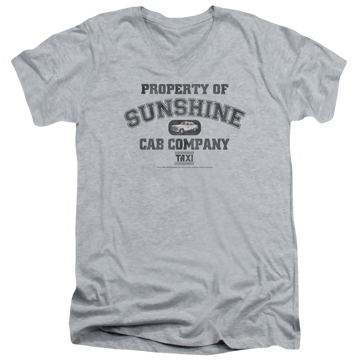 Athletic heather men's v-neck t-shirt with Taxi Property Of Sunshine Cab graphic