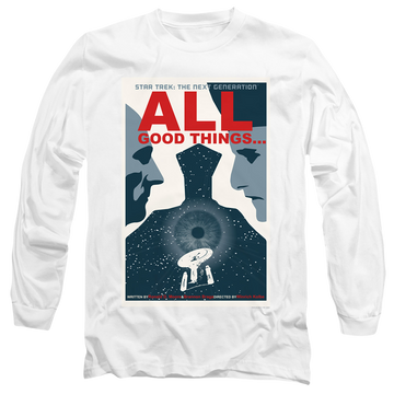 White men's long sleeve t-shirt with Star Trek The Next Generation Tng S7 Ep25 graphic