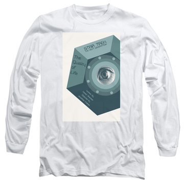 White men's long sleeve t-shirt with Star Trek The Next Generation Tng S6 Ep9 graphic