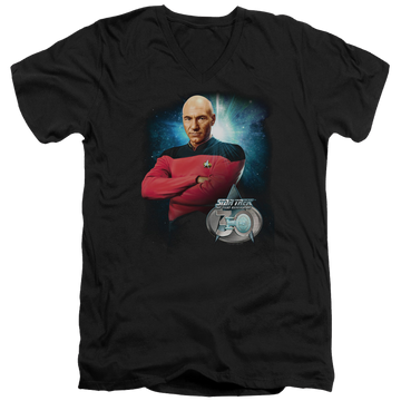Black men's v-neck t-shirt with Star Trek Picard 30 graphic