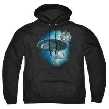 Black pullover hoodie with Star Trek Ship 30 graphic