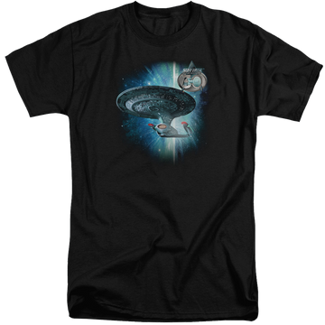 Black men's tall fit t-shirt with Star Trek Ship 30 graphic