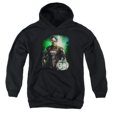 Black youth hoodie for ages 8 to 12 with Star Trek The Next Generation Borg 30 graphic