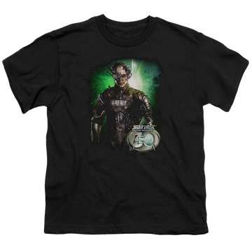 Black youth t-shirt for ages 8 to 12 with Star Trek The Next Generation Borg 30 graphic