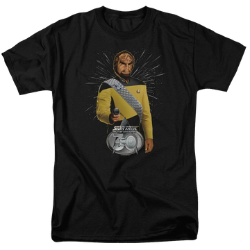 Black men's regular fit t-shirt with Star Trek Worf 30 graphic