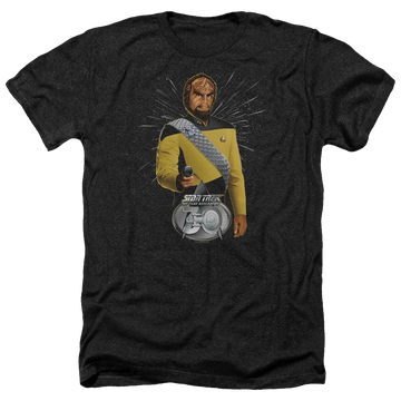 Charcoal men's heather t-shirt with Star Trek Worf 30 graphic