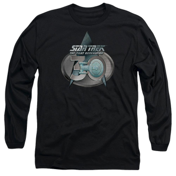 Black men's long sleeve t-shirt with Star Trek Tng 30 Logo graphic