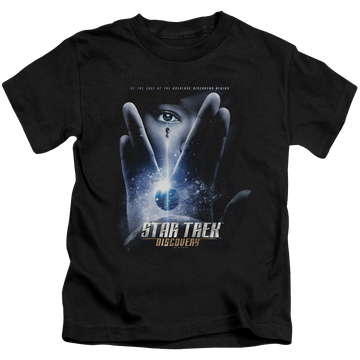 Black kid's t-shirt for ages 4 to 7 with Star Trek Discovery Begins graphic