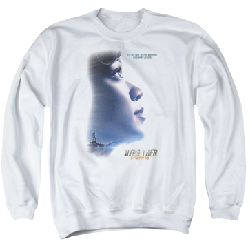 White men's crewneck sweatshirt with Star Trek Discovery Begins graphic