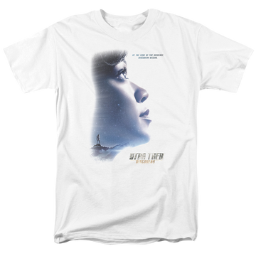 White men's regular fit t-shirt with Star Trek Discovery Begins graphic