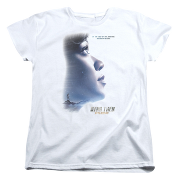 White women's t-shirt with Star Trek Discovery Begins graphic