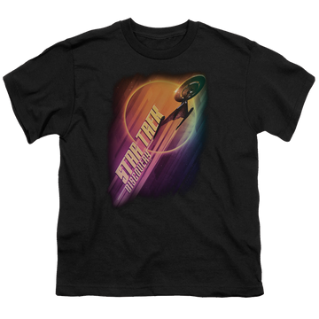 Black youth t-shirt for ages 8 to 12 with Star Trek Discovery Ascent graphic