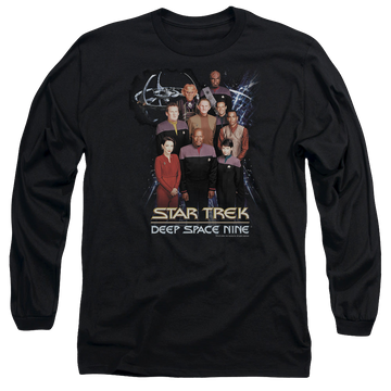 Black men's long sleeve t-shirt with Star Trek Deep Space Nine Ds9 Crew graphic