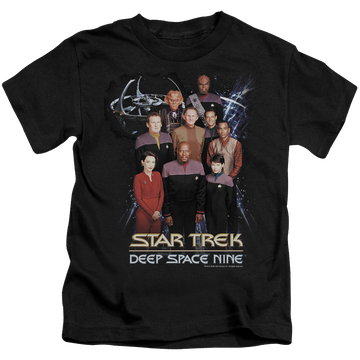Black kid's t-shirt for ages 4 to 7 with Star Trek Deep Space Nine Ds9 Crew graphic