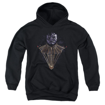 Black youth hoodie for ages 8 to 12 with Star Trek Discovery Tkuvma graphic