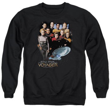 Black men's crewneck sweatshirt with Star Trek Voyager Crew graphic