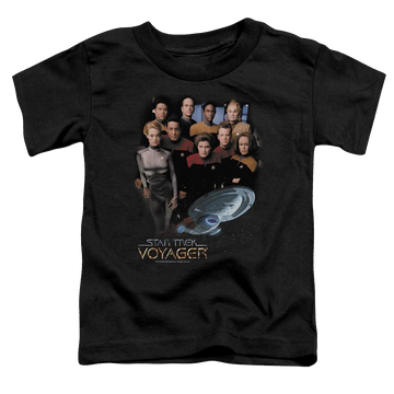 Black toddler t-shirt with Star Trek Voyager Crew graphic