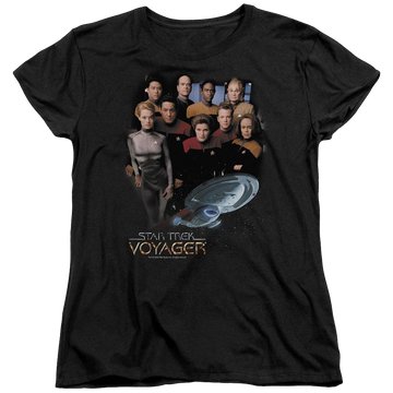 Black women's t-shirt with Star Trek Voyager Crew graphic