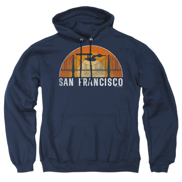 Navy pullover hoodie with San Francisco Trek graphic