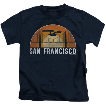 Navy kid's t-shirt for ages 4 to 7 with San Francisco Trek graphic